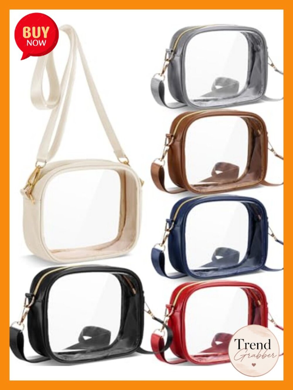 6 Pack Clear Stadium Approved TPU Crossbody Bags with Adjustable Strap